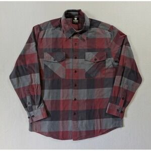 Yago Flannel Shirt Mens‎ Large Black/Gray/Maroon Check Flap Pockets Long Sleeve